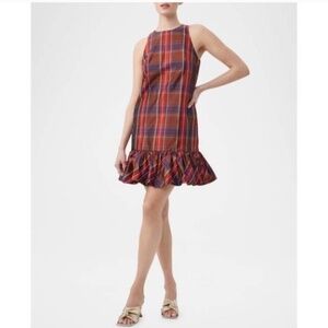 Trina Turk Plaid Berry Dress Drop Waist Cocktail Holiday Tartan
